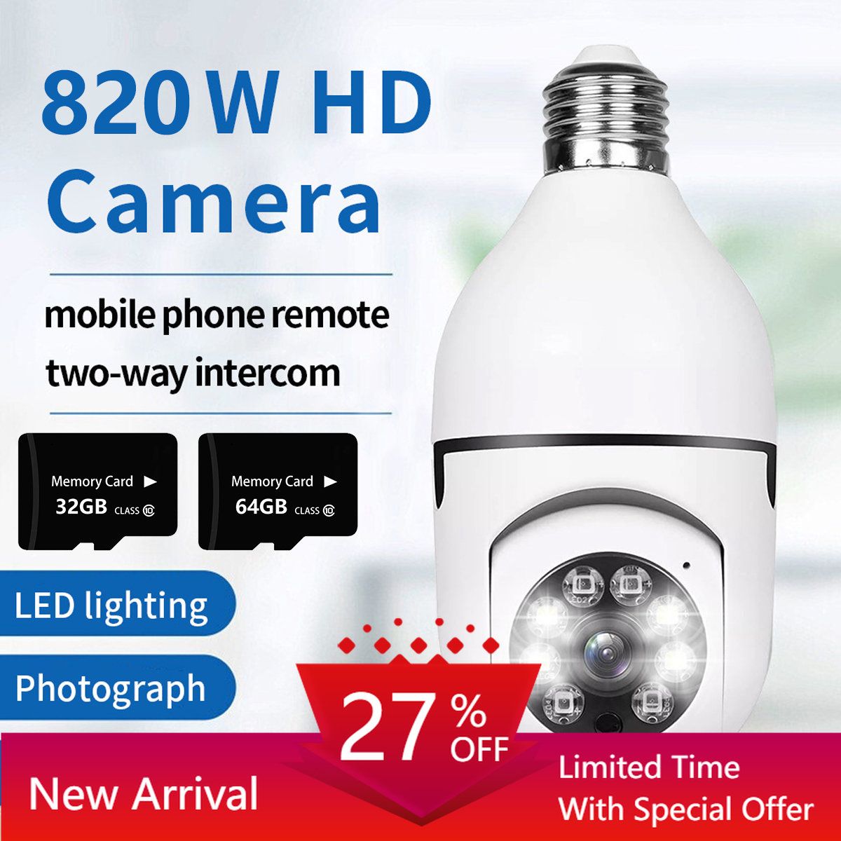 d0101h9utdv Pet camera E27 Surveillance Camera LED Light Bulb Socket 360° 2.4G WiFi Security Protection 1080P Spotlight Automatic Human Tracking - Image 3