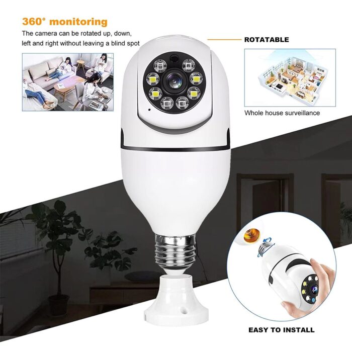 Pet camera E27 Surveillance Camera LED Light Bulb Socket 360° 2.4G WiFi Security Protection 1080P Spotlight Automatic Human Tracking - Image 4