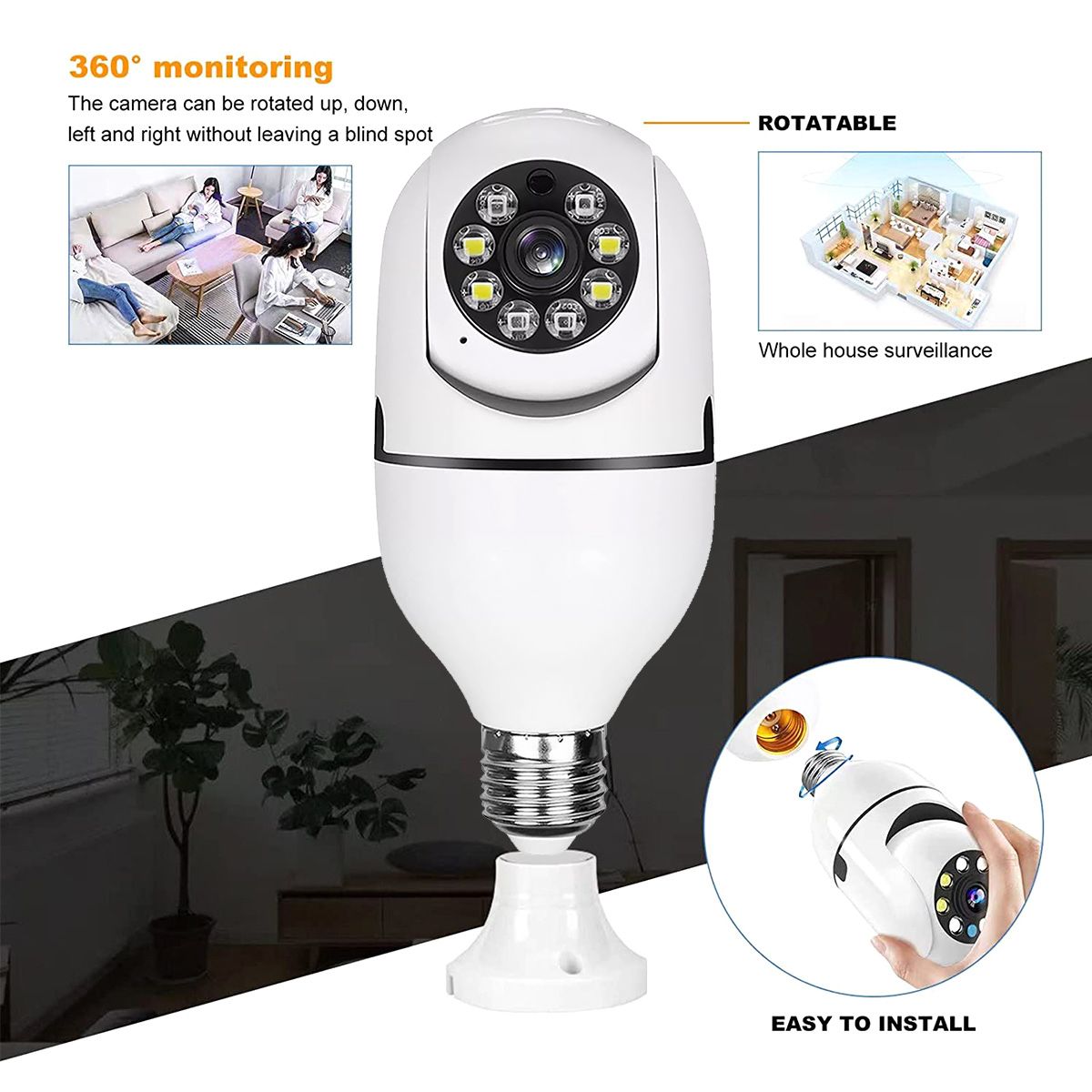 d0101h9utdv Pet camera E27 Surveillance Camera LED Light Bulb Socket 360° 2.4G WiFi Security Protection 1080P Spotlight Automatic Human Tracking - Image 4