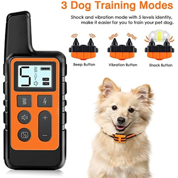 Dog Training Collar; Waterproof Shock Collars for Dog with Remote Range 1640 ft; 3 Training Modes; Beep; Vibration and Shock; Rechargeable Electric Dog Collar for Small Medium Large Dogs - Image 3