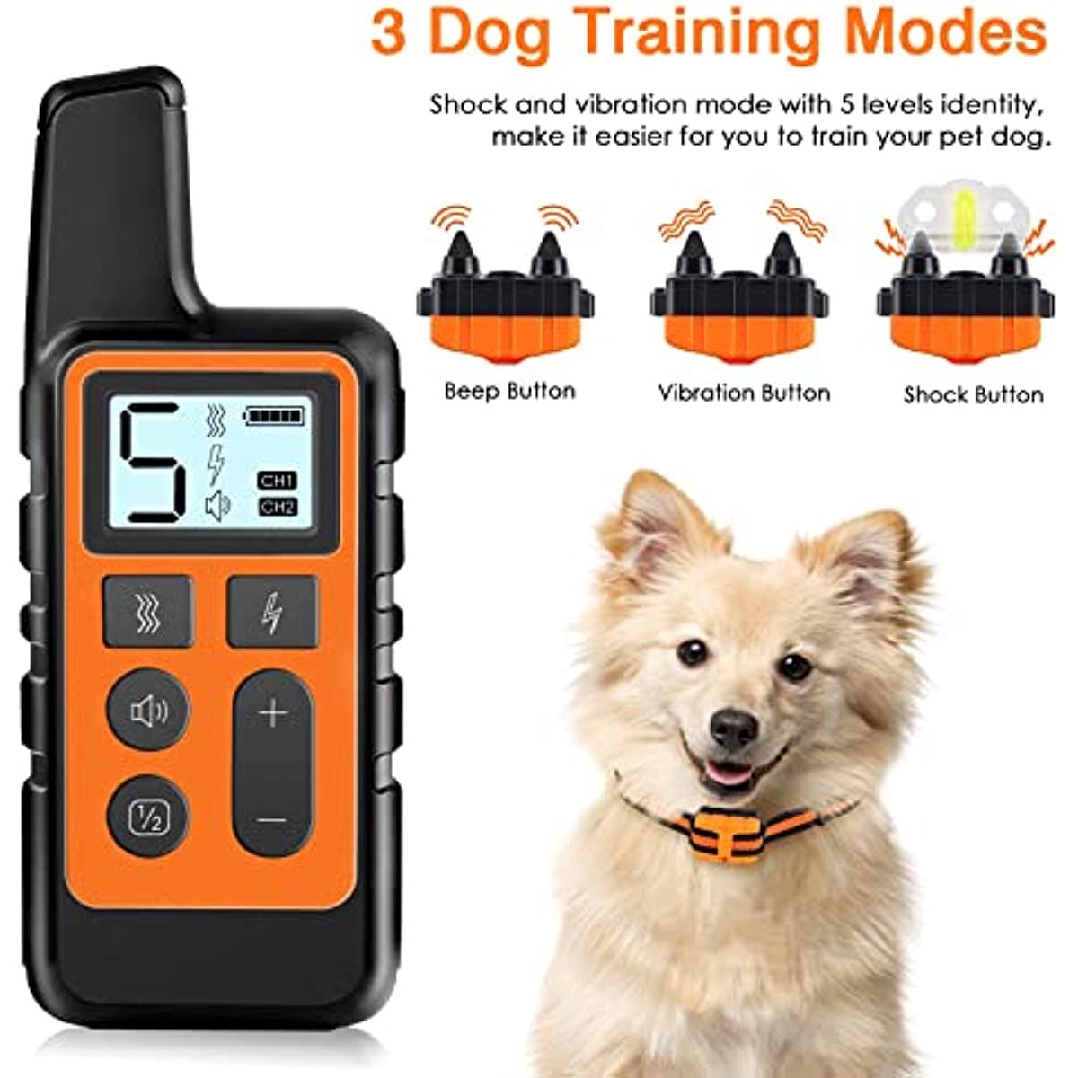 d0101hiqwi7 Dog Training Collar; Waterproof Shock Collars for Dog with Remote Range 1640 ft; 3 Training Modes; Beep; Vibration and Shock; Rechargeable Electric Dog Collar for Small Medium Large Dogs - Image 3