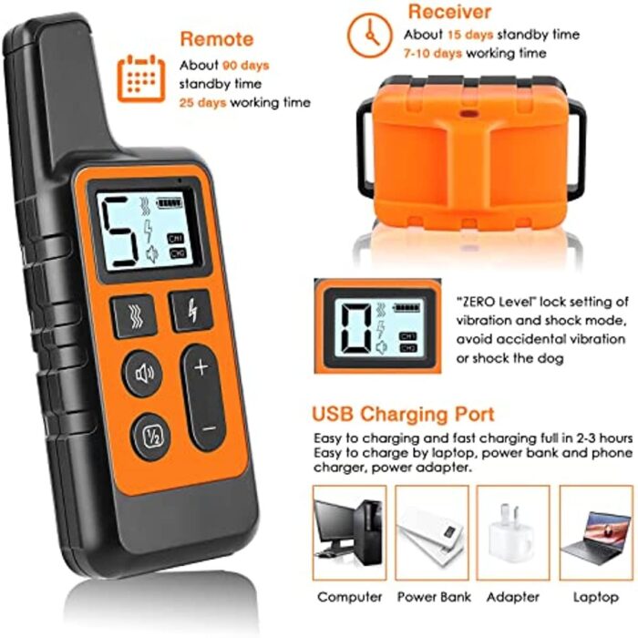 Dog Training Collar; Waterproof Shock Collars for Dog with Remote Range 1640 ft; 3 Training Modes; Beep; Vibration and Shock; Rechargeable Electric Dog Collar for Small Medium Large Dogs - Image 7