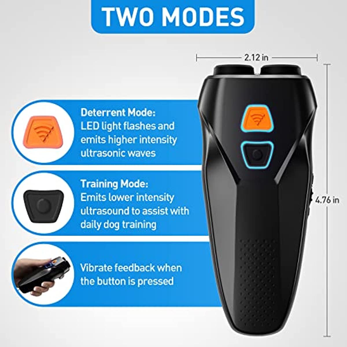 d0101hiqwrg Dog Barking Control Devices Dual Sensor Anti Barking Device with Training/Deterrent Modes Dog Whistle to Stop Barking Ultrasonic Dog Barking Deterrent with LED Flashlight 25 FT Range Rechargeable - Image 4