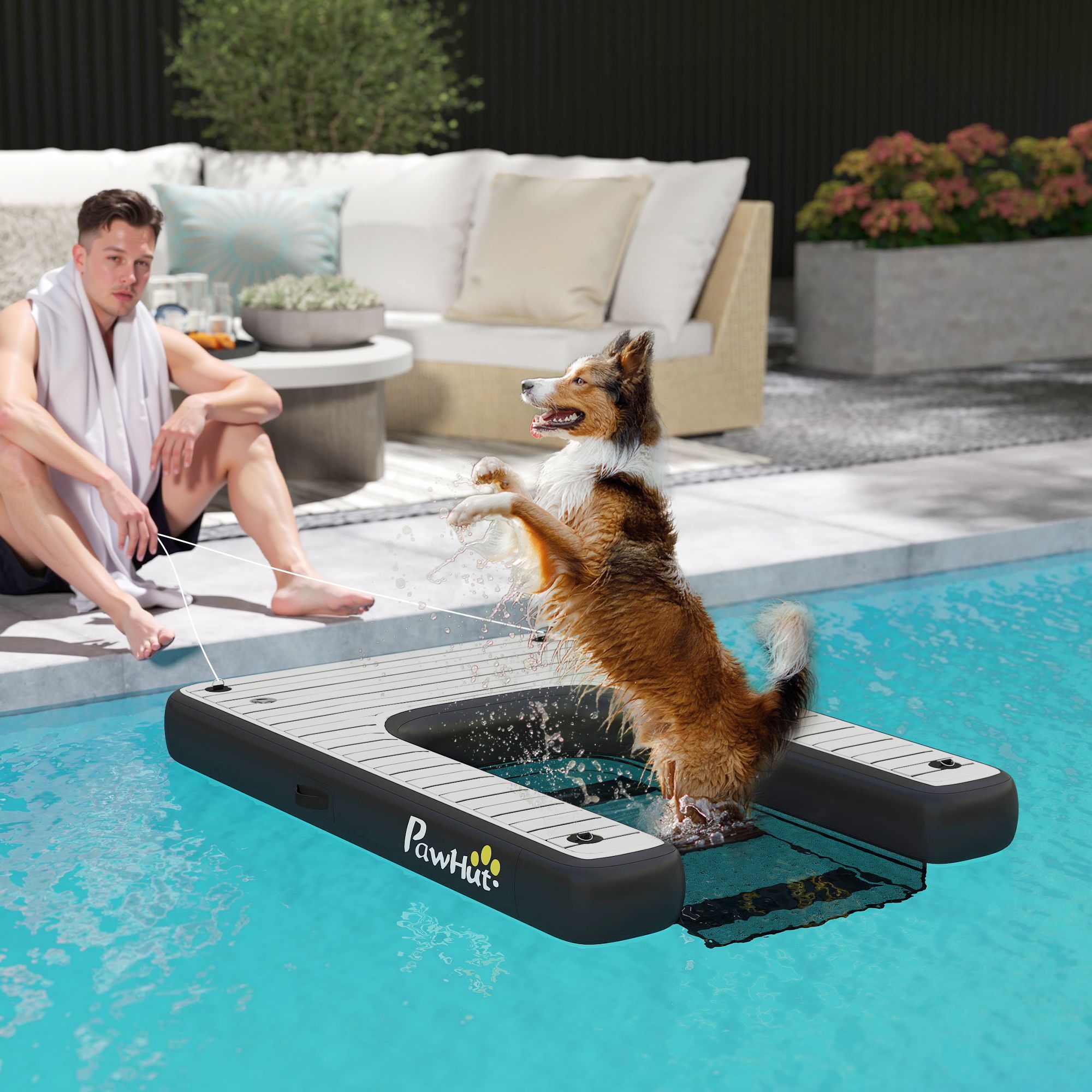 d01027554ux PawHut Inflatable Dog Boat Ramp Up to 286 lbs, for Boat, Dock, Lake, Non-Slip, Safe & Easy - Image 2