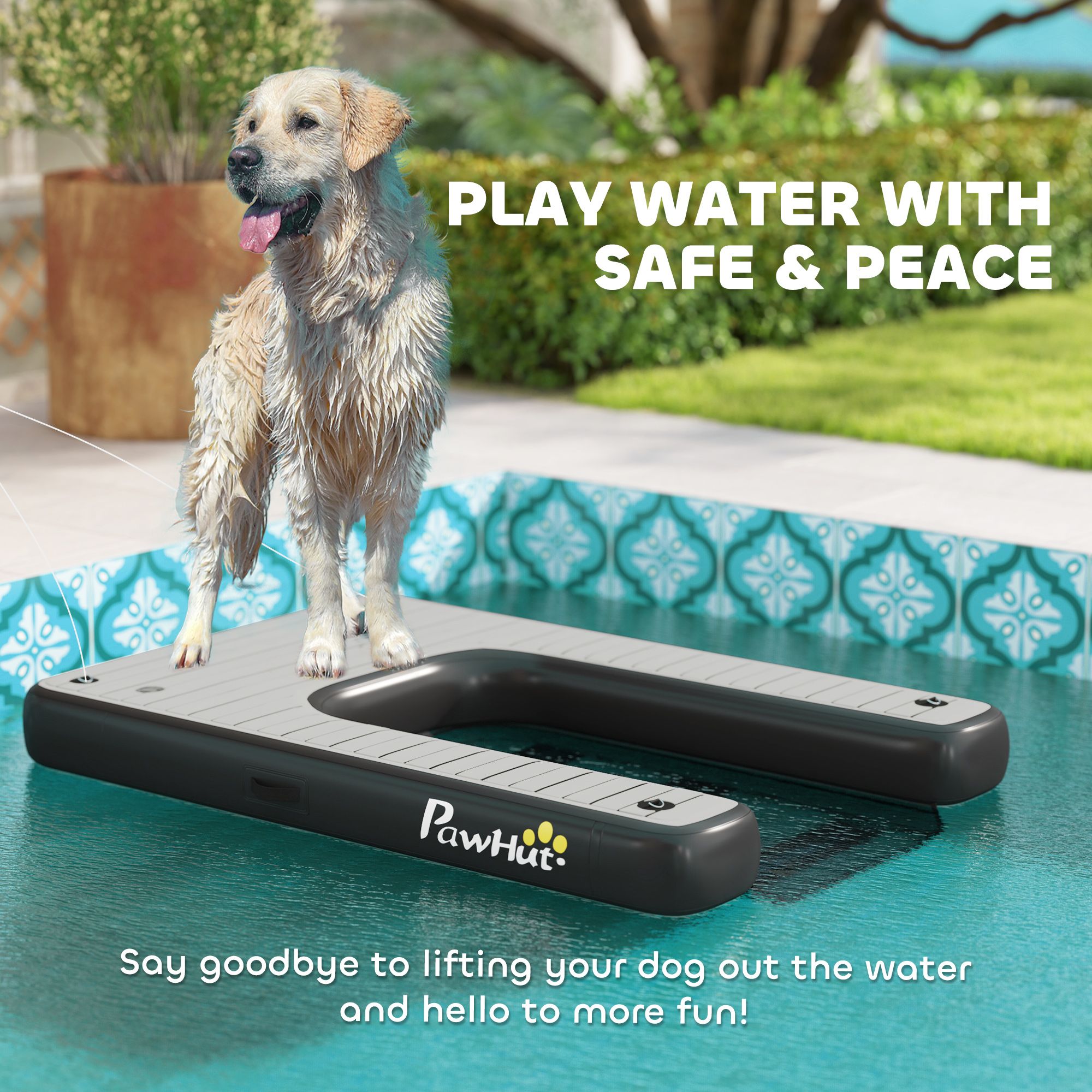 d01027554ux PawHut Inflatable Dog Boat Ramp Up to 286 lbs, for Boat, Dock, Lake, Non-Slip, Safe & Easy - Image 4