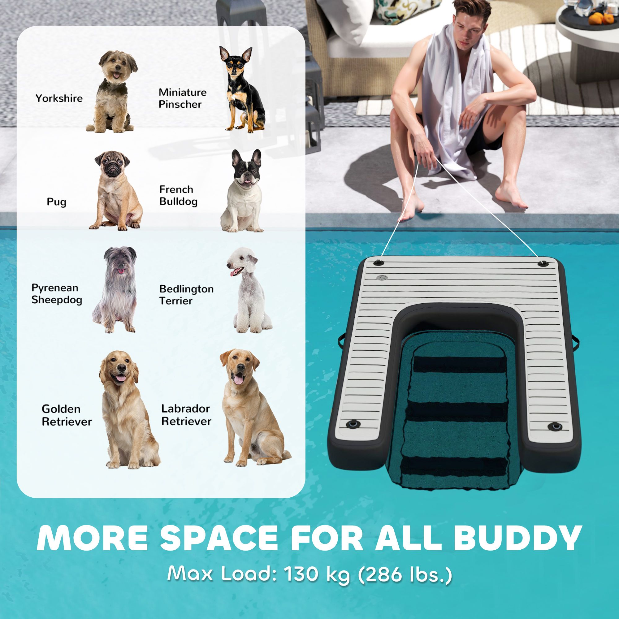 d01027554ux PawHut Inflatable Dog Boat Ramp Up to 286 lbs, for Boat, Dock, Lake, Non-Slip, Safe & Easy - Image 6
