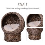 PawHut Handmade Wicker Elevated Cat Bed with Cushion Dark Brown for Kittens - Image 4