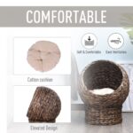 PawHut Handmade Wicker Elevated Cat Bed with Cushion Dark Brown for Kittens - Image 5