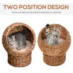 PawHut 20" Elevated Cat Bed, Natural Braided Banana Leaf Basket with Cushion, Brown - Image 7