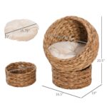 PawHut 20" Elevated Cat Bed, Natural Braided Banana Leaf Basket with Cushion, Brown - Image 3