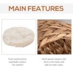 PawHut 20" Elevated Cat Bed, Natural Braided Banana Leaf Basket with Cushion, Brown - Image 4
