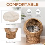 PawHut 20" Elevated Cat Bed, Natural Braided Banana Leaf Basket with Cushion, Brown - Image 5