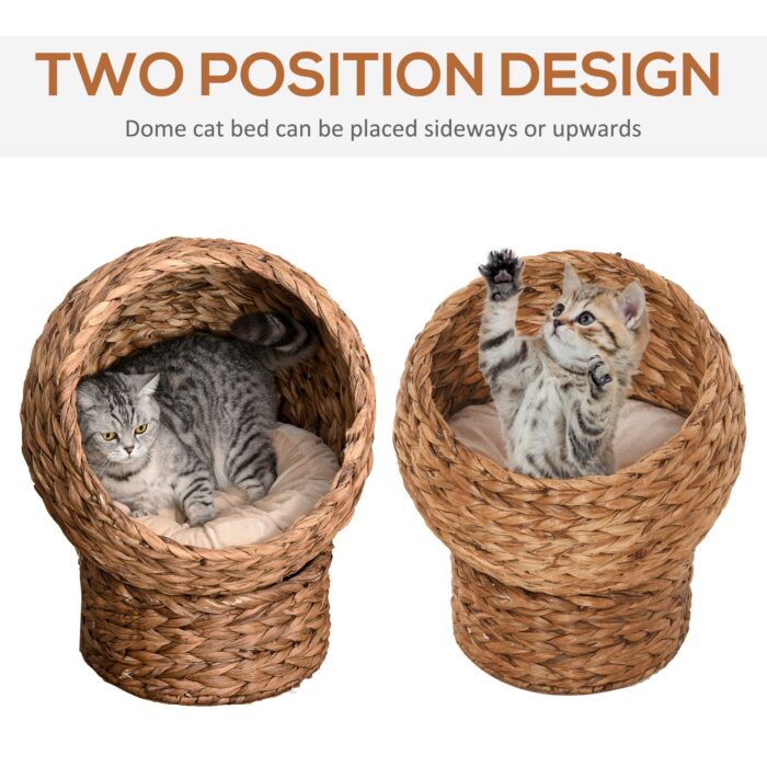 PawHut 20" Elevated Cat Bed, Natural Braided Banana Leaf Basket with Cushion, Brown - Image 7