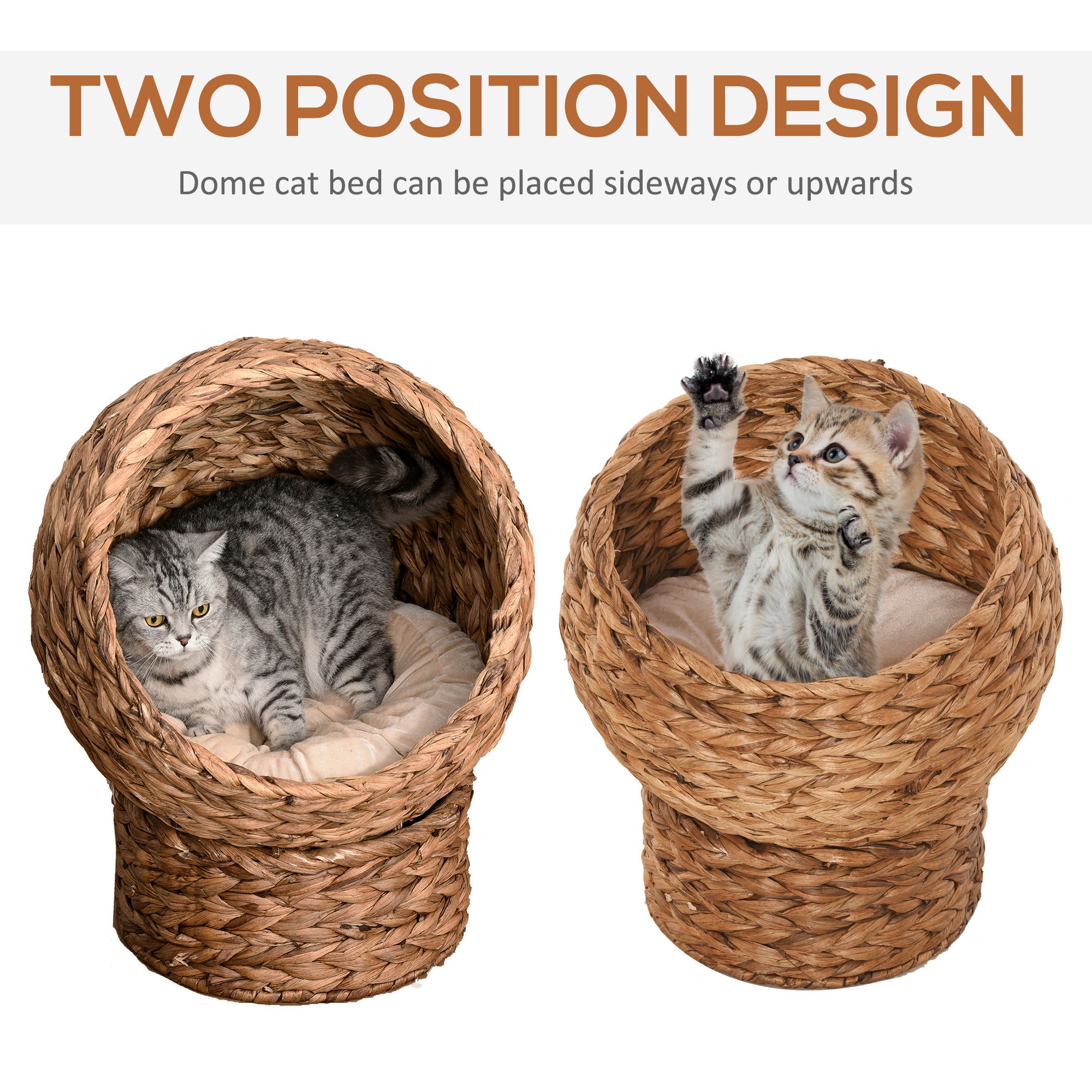 d01027575r2 PawHut 20" Elevated Cat Bed, Natural Braided Banana Leaf Basket with Cushion, Brown - Image 7