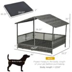 PawHut Rattan Outdoor Dog Bed with Canopy Soft Cushion Removable Cover Medium Large Dogs Gray - Image 3