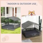 PawHut Rattan Outdoor Dog Bed with Canopy Soft Cushion Removable Cover Medium Large Dogs Gray - Image 4