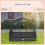 PawHut Rattan Outdoor Dog Bed with Canopy Soft Cushion Removable Cover Medium Large Dogs Gray - Image 6