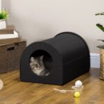 PawHut Winter Portable Heated Double Wide Water-Resistant Indoor Outdoor cat houses for multiple cats - Black - Image 2