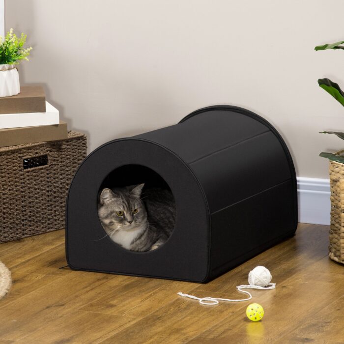 PawHut Winter Portable Heated Double Wide Water-Resistant Indoor Outdoor cat houses for multiple cats - Black - Image 2