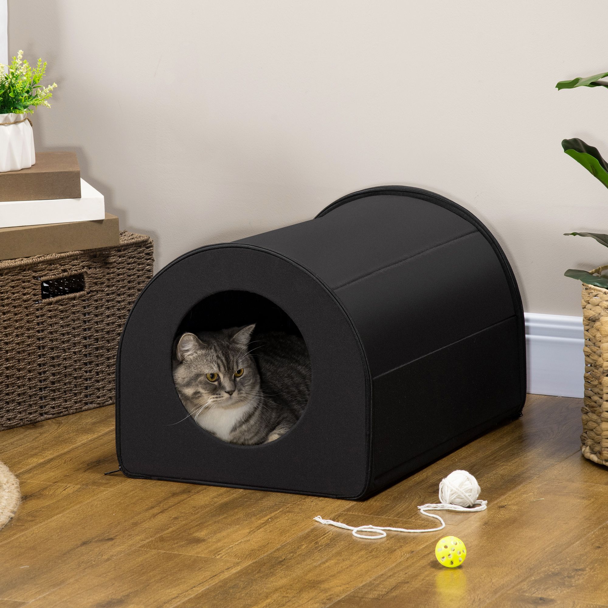 d0102757utx PawHut Winter Portable Heated Double Wide Water-Resistant Indoor Outdoor cat houses for multiple cats - Black - Image 2