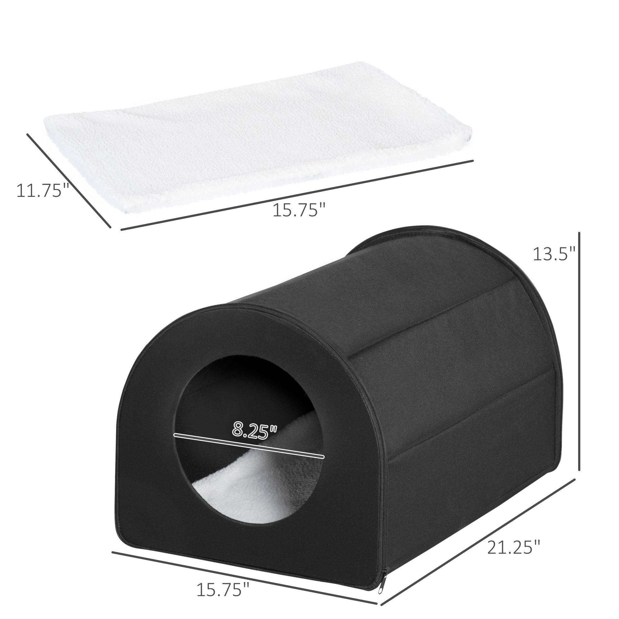d0102757utx PawHut Winter Portable Heated Double Wide Water-Resistant Indoor Outdoor cat houses for multiple cats - Black - Image 3