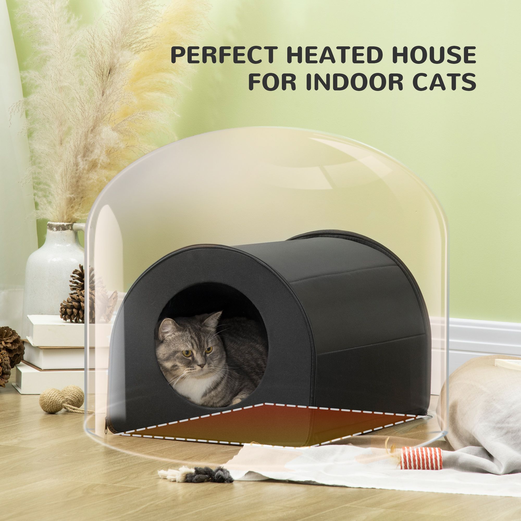 d0102757utx PawHut Winter Portable Heated Double Wide Water-Resistant Indoor Outdoor cat houses for multiple cats - Black - Image 6