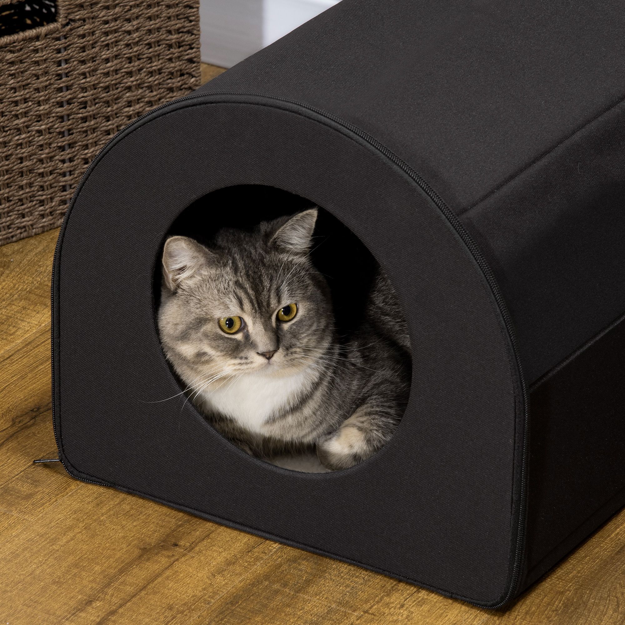 d0102757utx PawHut Winter Portable Heated Double Wide Water-Resistant Indoor Outdoor cat houses for multiple cats - Black - Image 7
