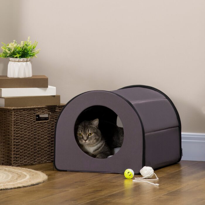PawHut Heated Cat House Outdoor Portable Heated Cat Houses, Elevated Waterproof and Insulated A Safe Pet House Stay Warm and Dry Brown - Image 2