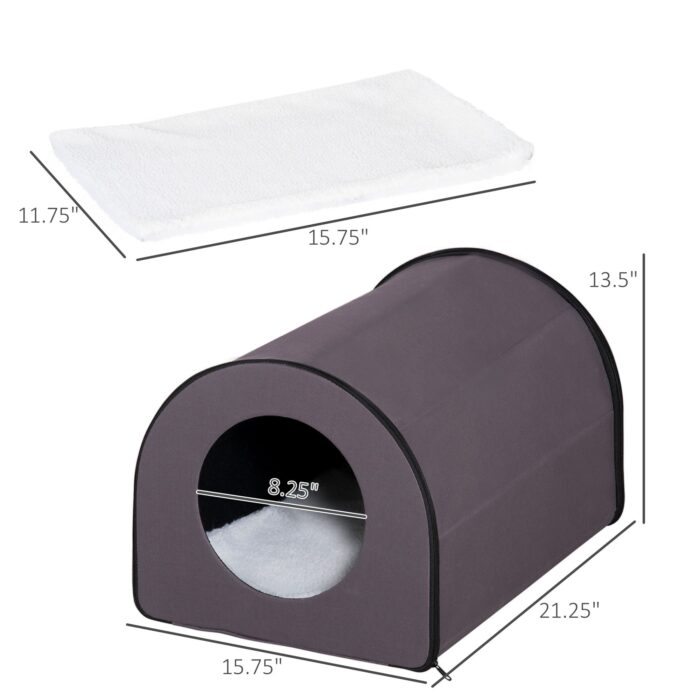 PawHut Heated Cat House Outdoor Portable Heated Cat Houses, Elevated Waterproof and Insulated A Safe Pet House Stay Warm and Dry Brown - Image 3
