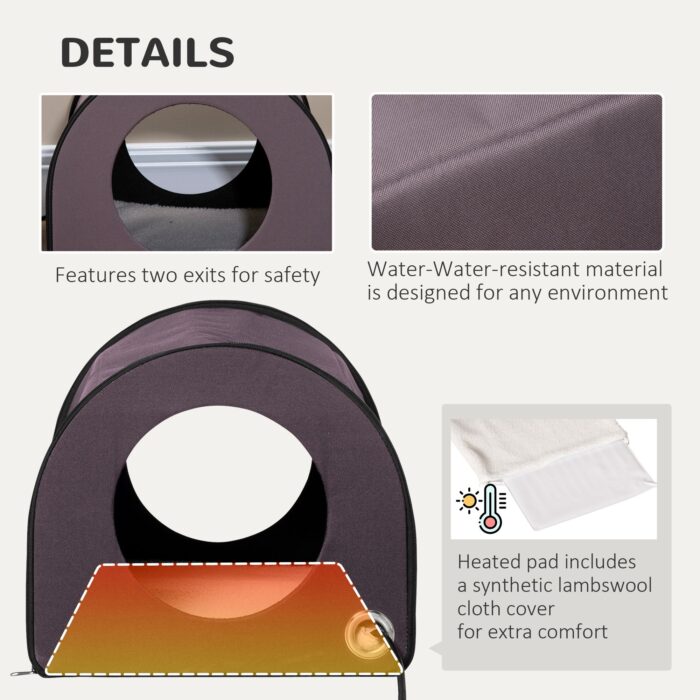 PawHut Heated Cat House Outdoor Portable Heated Cat Houses, Elevated Waterproof and Insulated A Safe Pet House Stay Warm and Dry Brown - Image 4