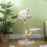 PawHut 35 Inch Modern Cat Tree for Indoor Adult Cats, with Wooden Scratching Posts, Cat Bed, Rope Cat Toy, Brown - Image 2