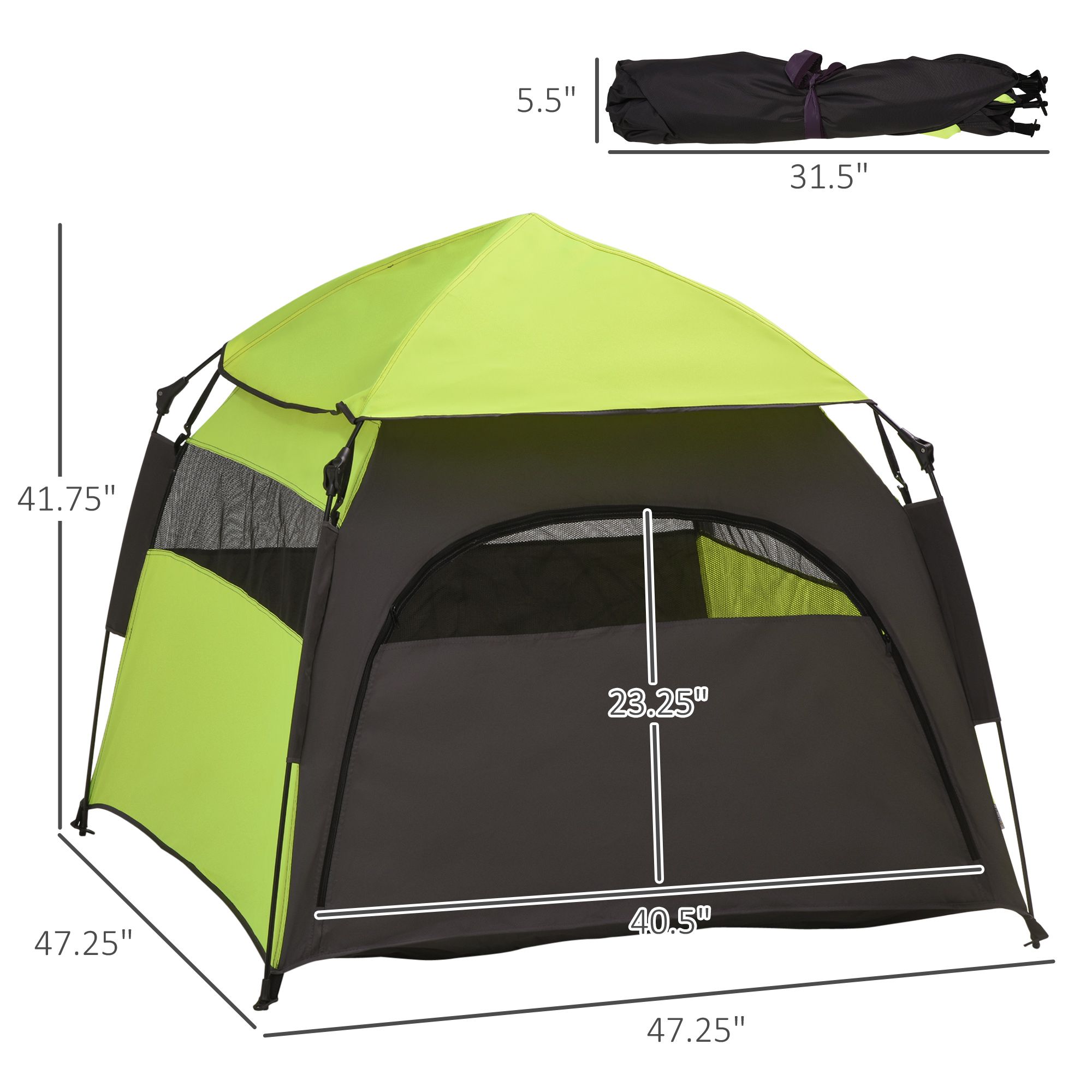 d010277n8a6 PawHut Extra Large Dog Portable Camping Tent with Carrying Bag for Beach Backyard Home in Green - Image 3
