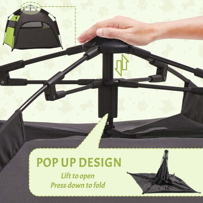 PawHut Extra Large Dog Portable Camping Tent with Carrying Bag for Beach Backyard Home in Green - Image 5