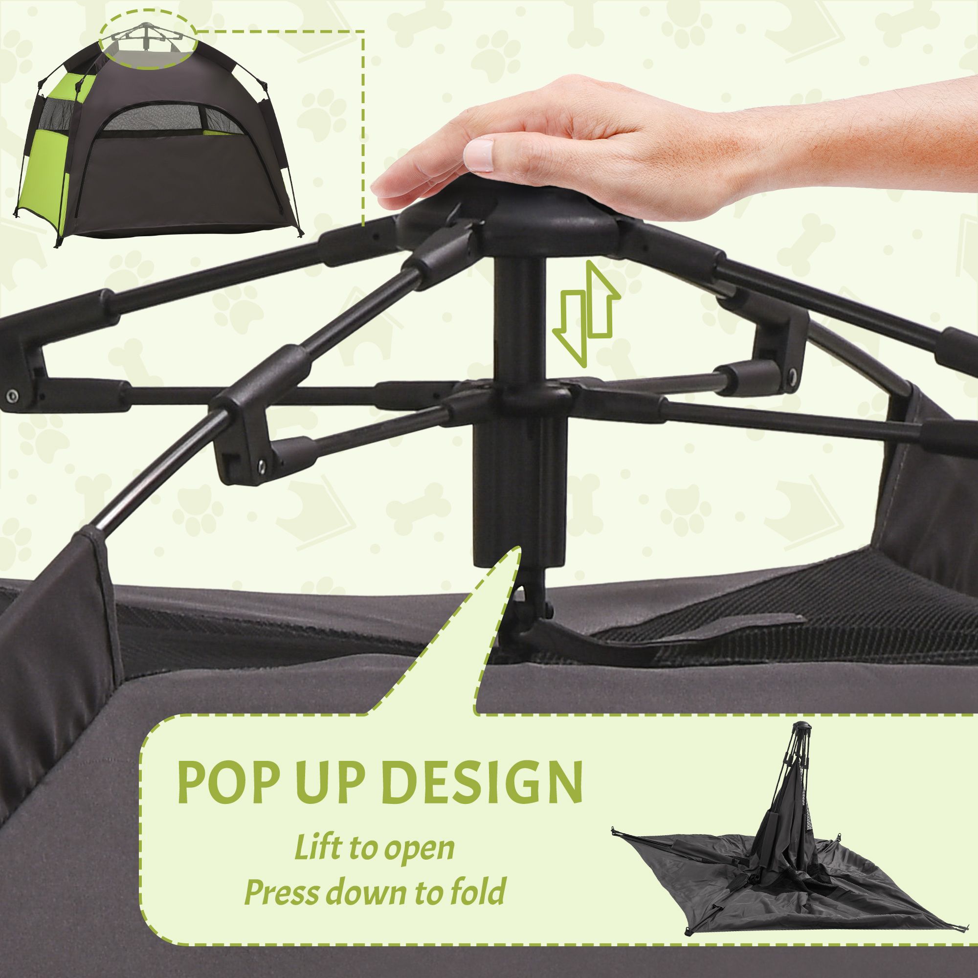 d010277n8a6 PawHut Extra Large Dog Portable Camping Tent with Carrying Bag for Beach Backyard Home in Green - Image 5