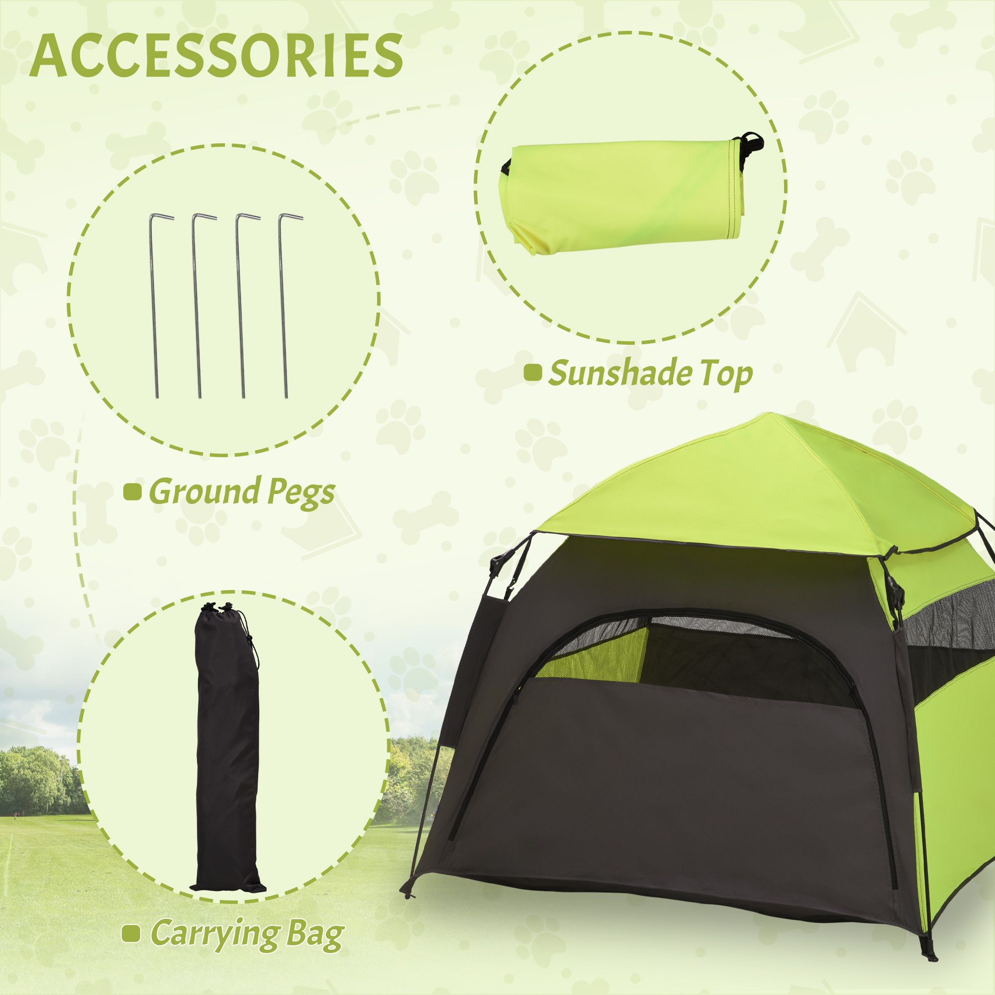 d010277n8a6 PawHut Extra Large Dog Portable Camping Tent with Carrying Bag for Beach Backyard Home in Green - Image 7