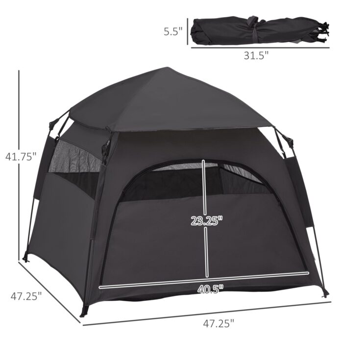 PawHut Pop Up Dog Tent for Extra Large and Large Dogs with Carry Bag, for Beach, Backyard, Home, Dark Gray - Image 3