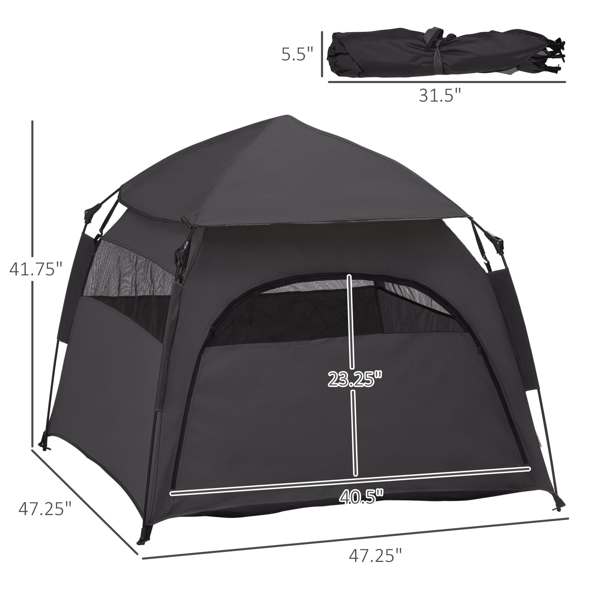d010277nk7p PawHut Pop Up Dog Tent for Extra Large and Large Dogs with Carry Bag, for Beach, Backyard, Home, Dark Gray - Image 3