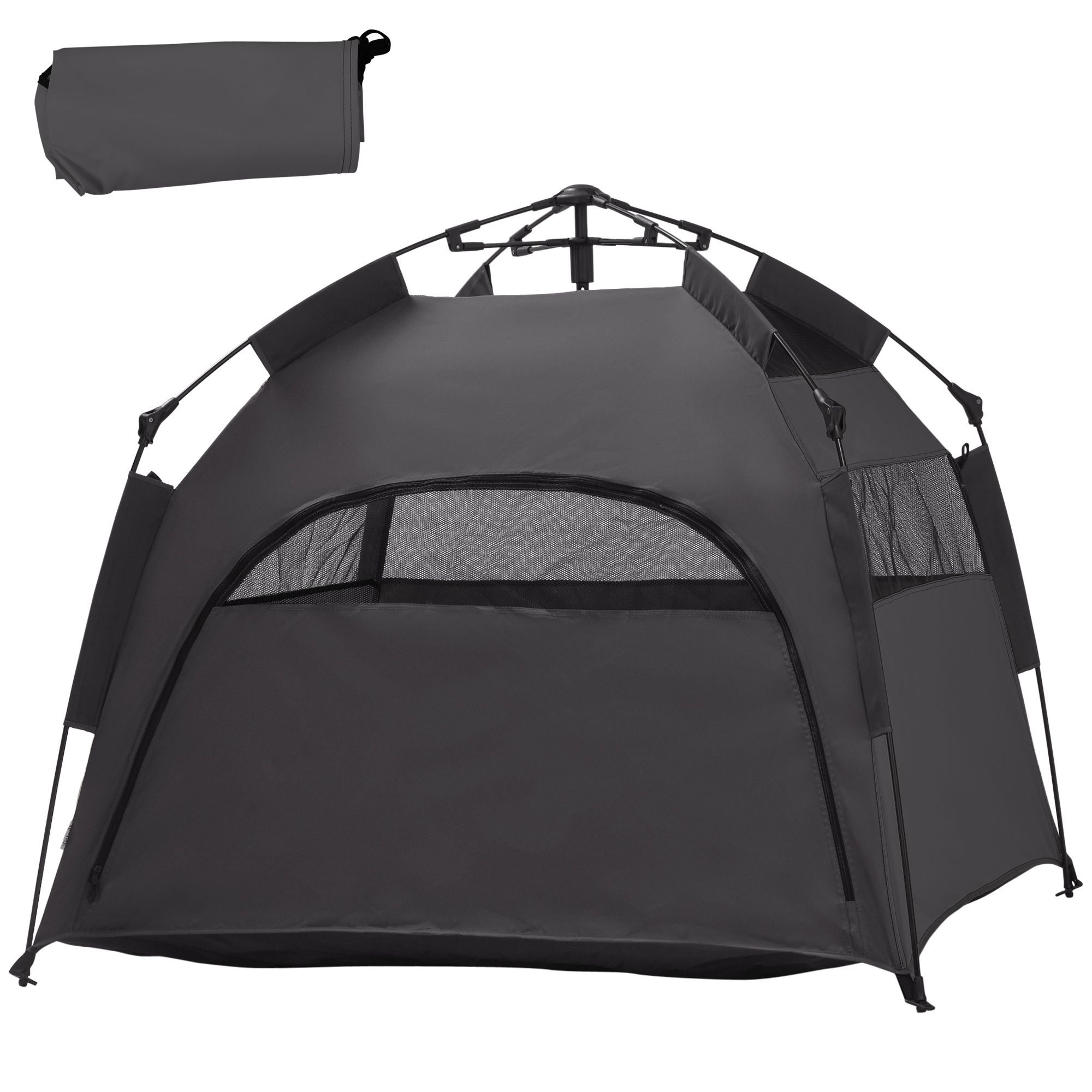 d010277nk7p PawHut Pop Up Dog Tent for Extra Large and Large Dogs with Carry Bag, for Beach, Backyard, Home, Dark Gray - Image 1