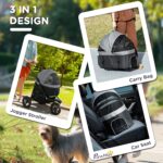 PawHut 3 in 1 Pet Jogging Stroller for Small Dogs and Cats with Detachable Carrier, Storage Basket, Gray - Image 4
