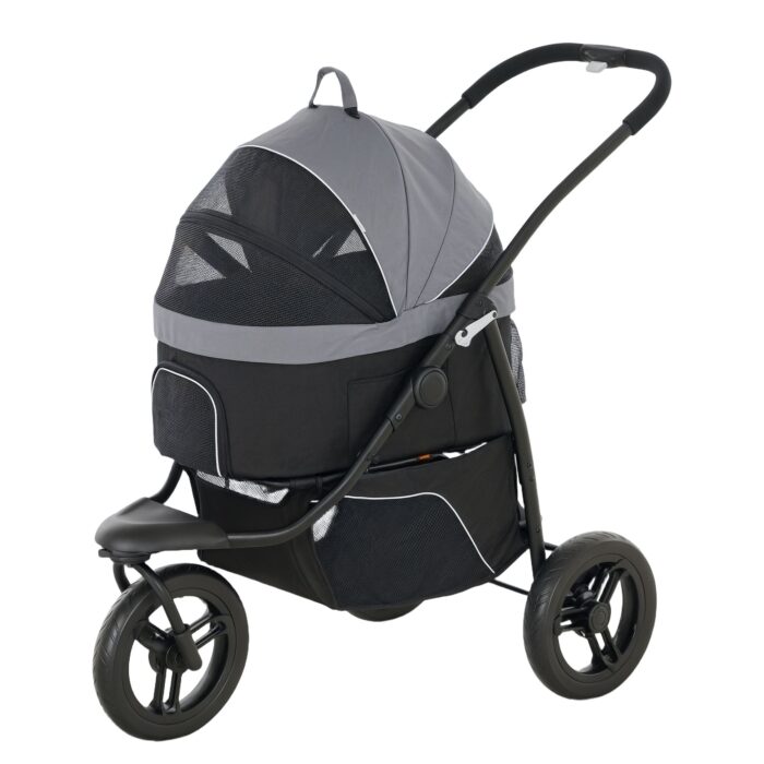 PawHut 3 in 1 Pet Jogging Stroller for Small Dogs and Cats with Detachable Carrier, Storage Basket, Gray - Image 1