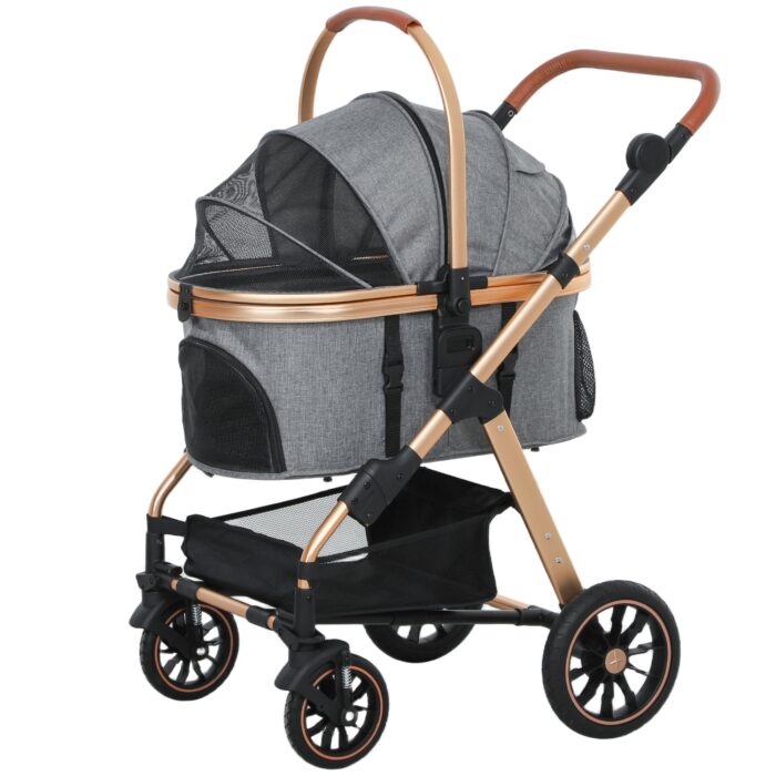 PawHut 3 in 1 Dog Stroller with Detachable Cabin, 4 Wheel Folding Lightweight Pet Stroller for Small Dogs, Gray - Image 1