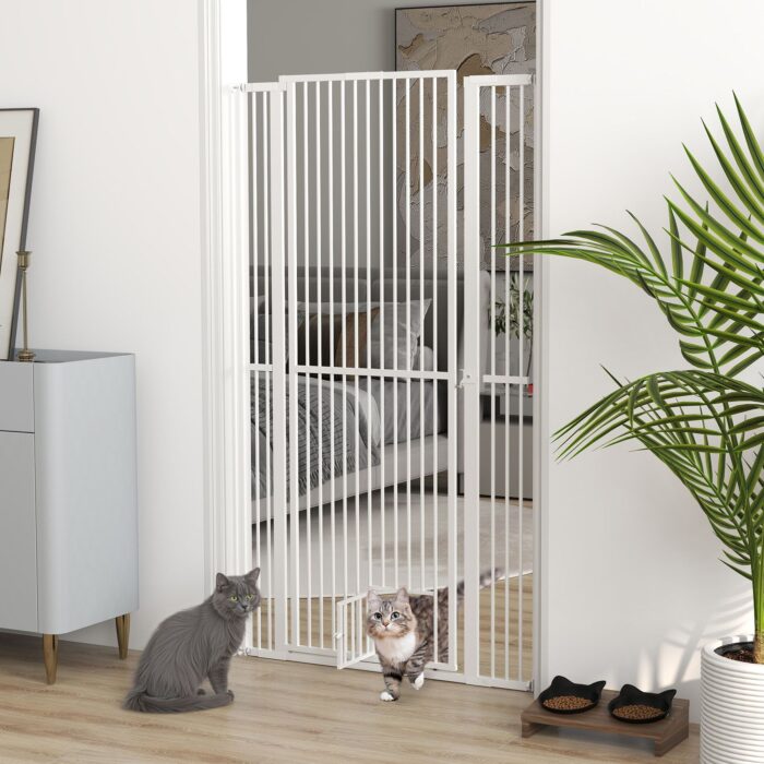 PawHut 67" Extra Tall Pet Gate, 30"-41" Dog Gate with Cat Door, 1.4" Narrow Gap, 2.8" and 5.5" Extension, for Doorway, Hallway - Image 2