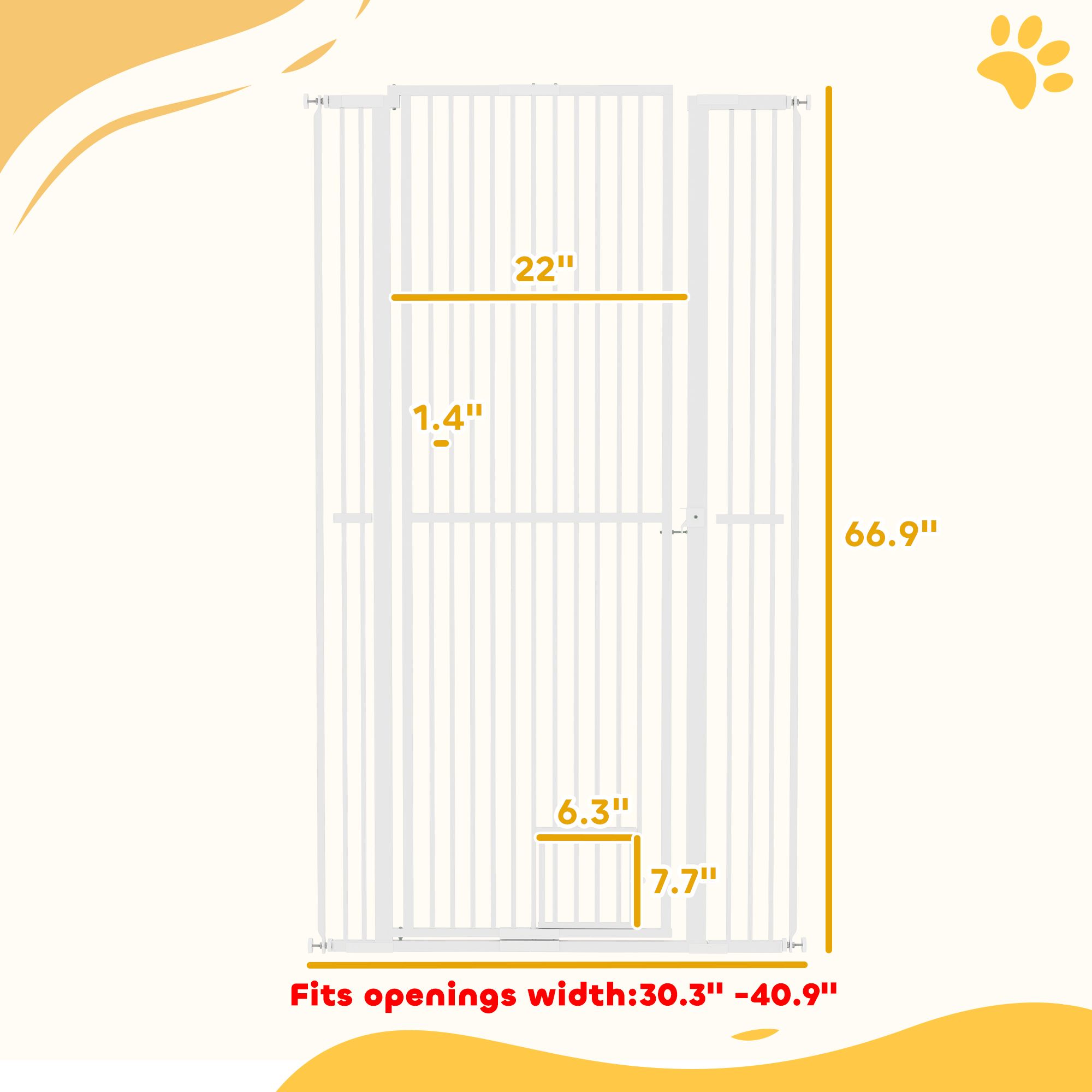 d010277nuxx PawHut 67" Extra Tall Pet Gate, 30"-41" Dog Gate with Cat Door, 1.4" Narrow Gap, 2.8" and 5.5" Extension, for Doorway, Hallway - Image 3