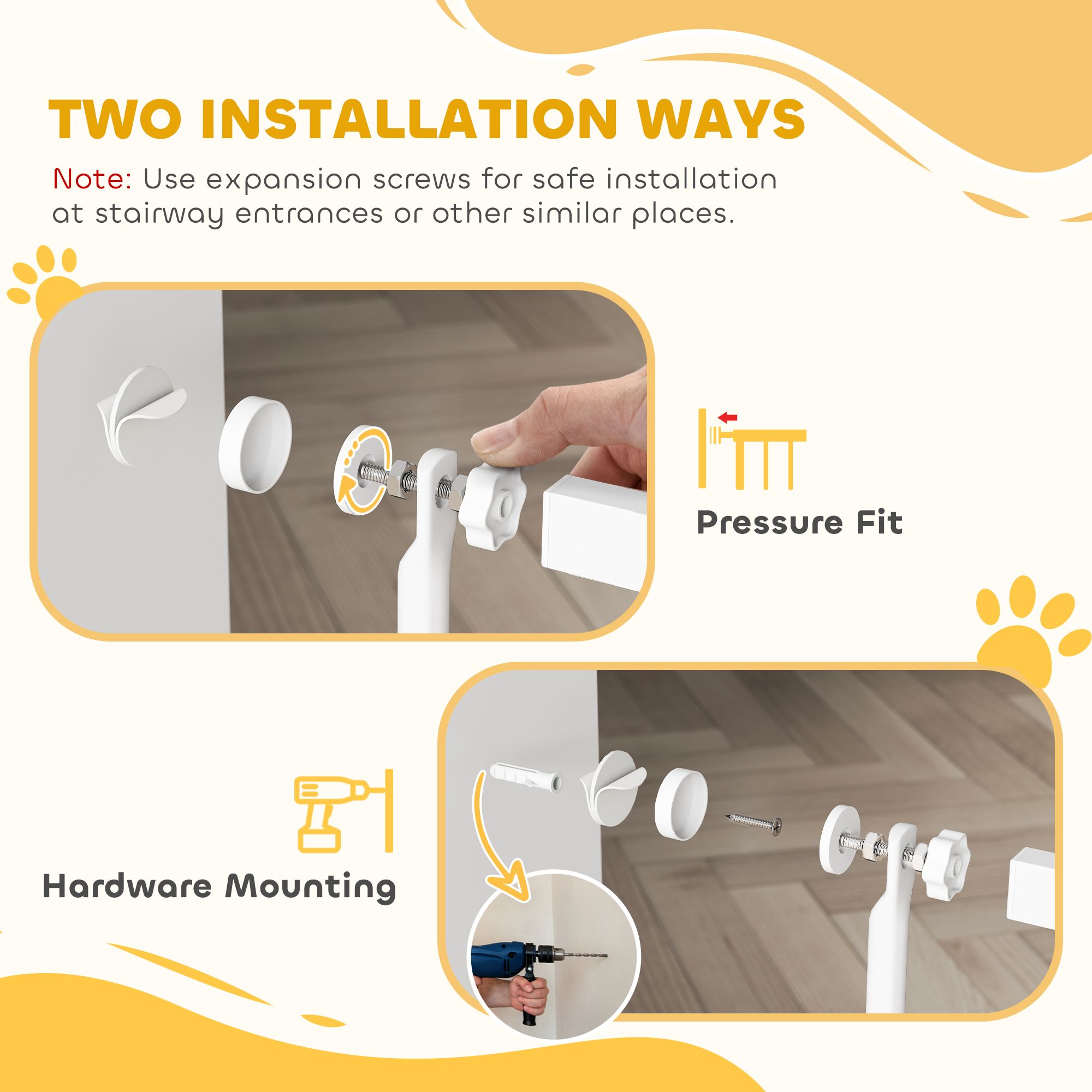 d010277nuxx PawHut 67" Extra Tall Pet Gate, 30"-41" Dog Gate with Cat Door, 1.4" Narrow Gap, 2.8" and 5.5" Extension, for Doorway, Hallway - Image 6