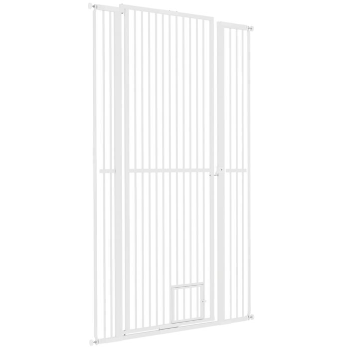 PawHut 67" Extra Tall Pet Gate, 30"-41" Dog Gate with Cat Door, 1.4" Narrow Gap, 2.8" and 5.5" Extension, for Doorway, Hallway - Image 1