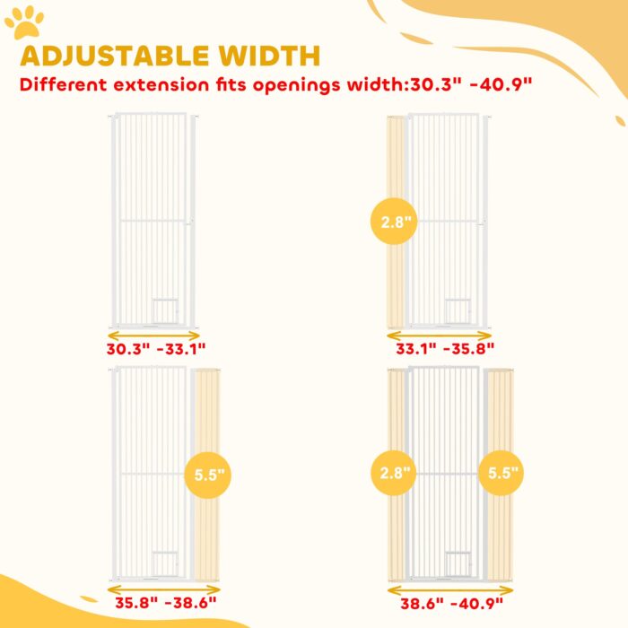 PawHut 67" Extra Tall Pet Gate, 30"-41" Dog Gate with Cat Door, 1.4" Narrow Gap, 2.8" and 5.5" Extension, for Doorway, Hallway - Image 7
