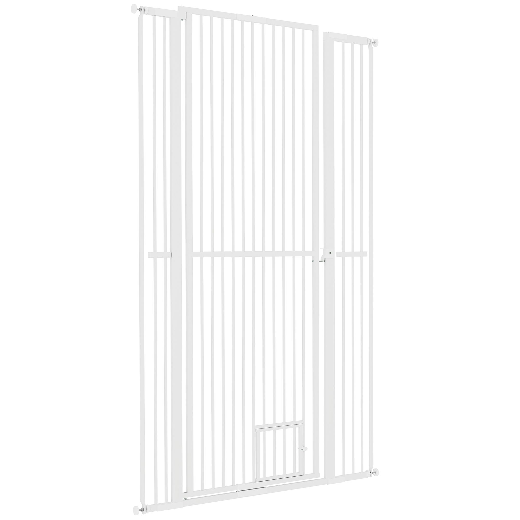 d010277nuxx PawHut 67" Extra Tall Pet Gate, 30"-41" Dog Gate with Cat Door, 1.4" Narrow Gap, 2.8" and 5.5" Extension, for Doorway, Hallway - Image 1