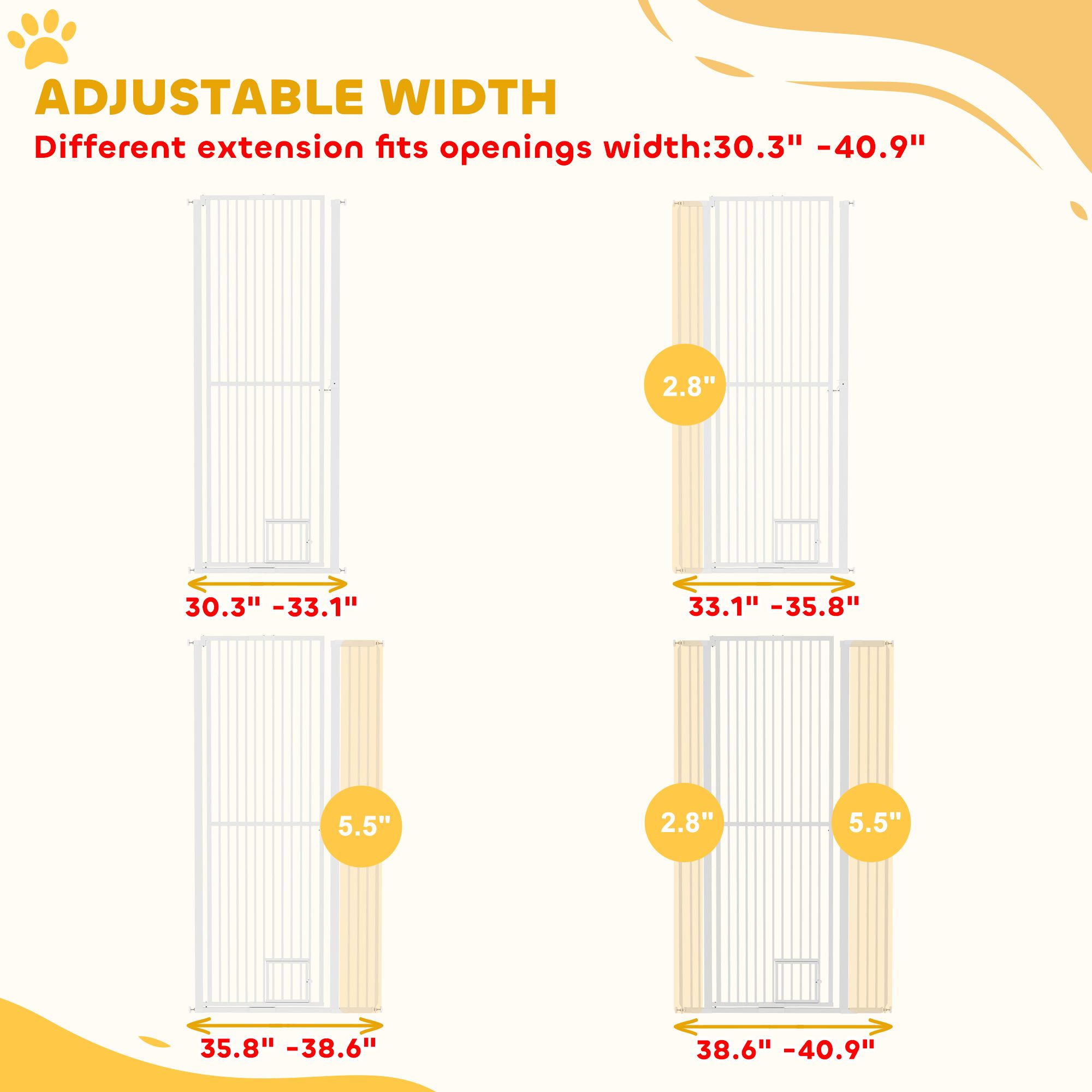 d010277nuxx PawHut 67" Extra Tall Pet Gate, 30"-41" Dog Gate with Cat Door, 1.4" Narrow Gap, 2.8" and 5.5" Extension, for Doorway, Hallway - Image 7
