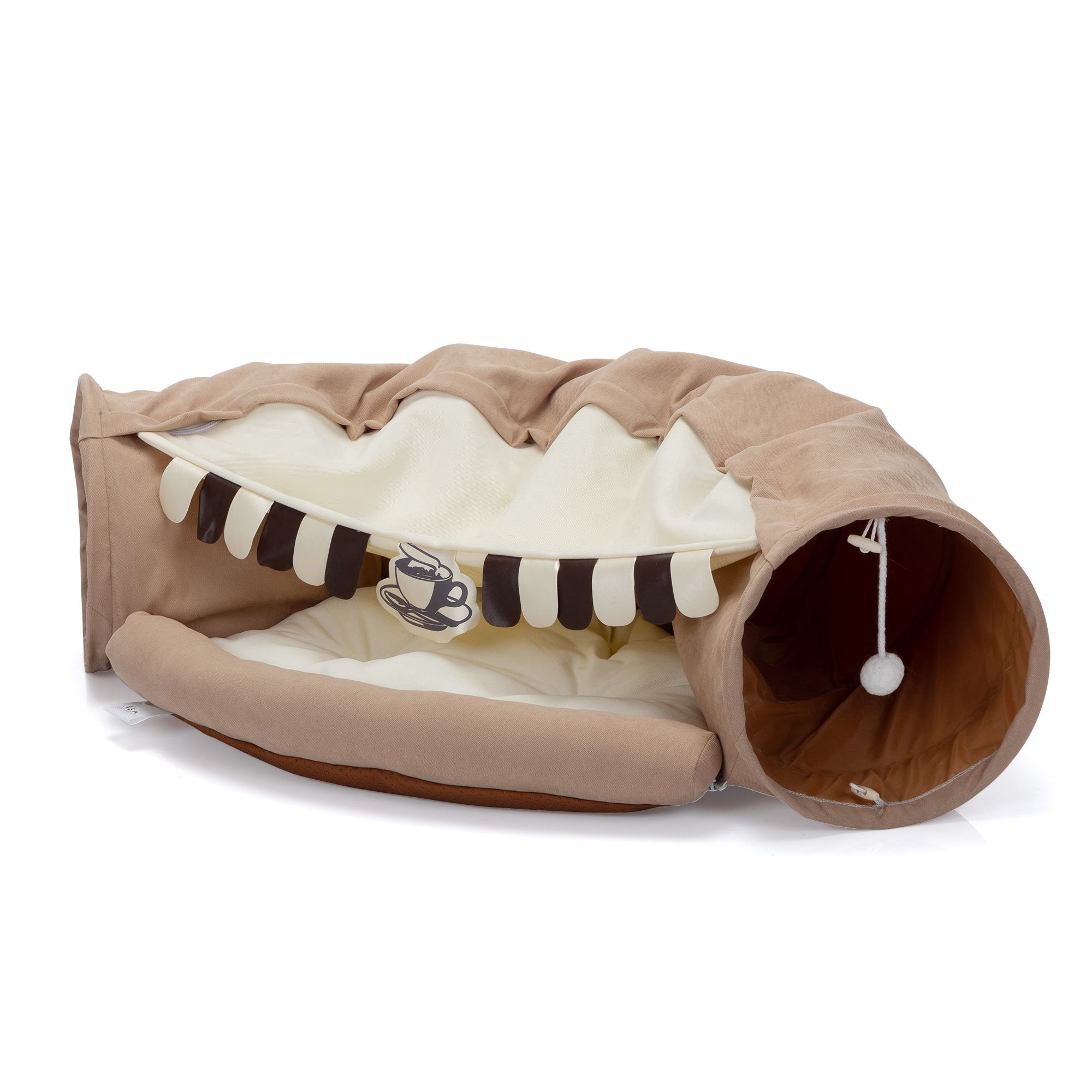 d0102h2qcbw Collapsible Cat Tunnel Bed;  Hide Tunnel for Indoor Cats with Hanging Toys and Cushion Mat;  XH - Image 3