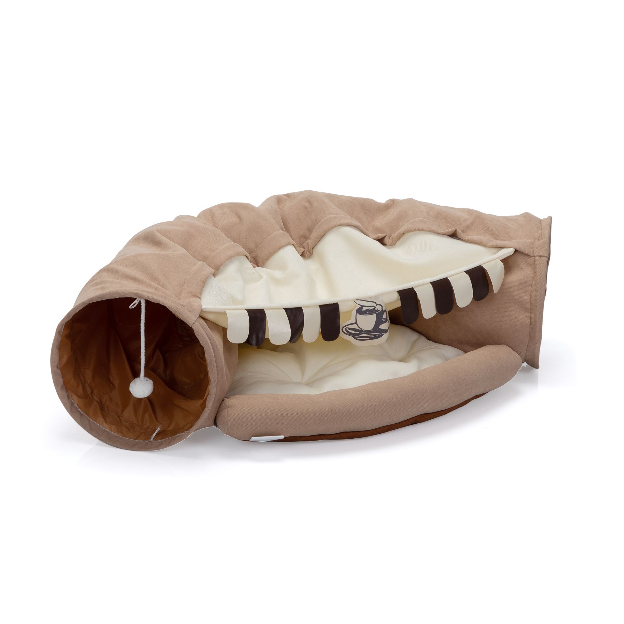 d0102h2qcbw Collapsible Cat Tunnel Bed;  Hide Tunnel for Indoor Cats with Hanging Toys and Cushion Mat;  XH - Image 4